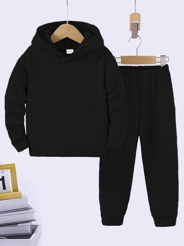 Kinder Herfst/Winter Effen Kleur Hoodie Sweatshirt & Joggingbroek Set - Casual Sport, Plus Fluweel Warm