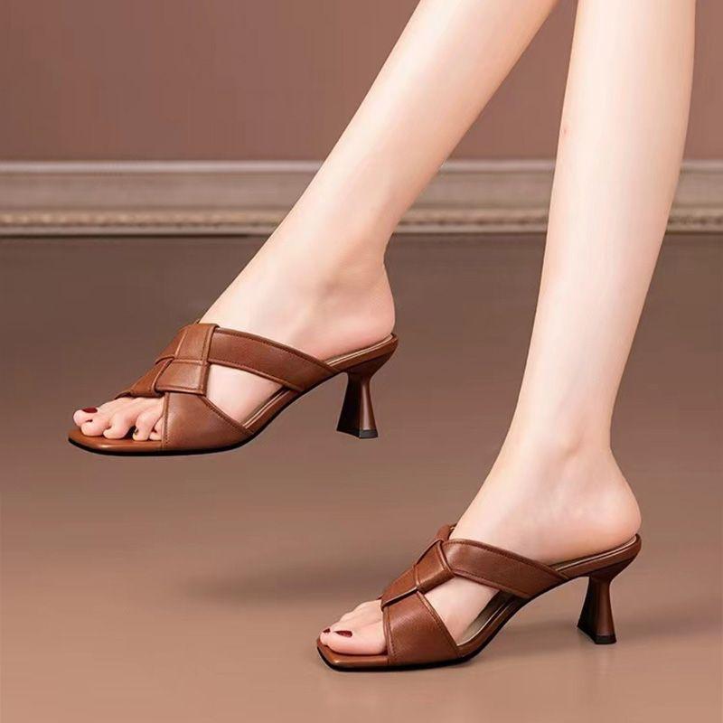  women fashion sweet light weight peep toe high quality stiletto heel shoes lady casual brown pu leather sandals ab751