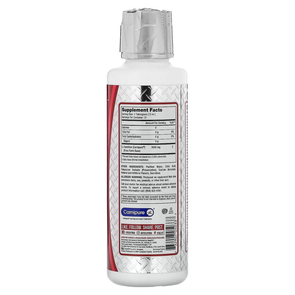 SteelFit Steel Burn, Υγρή l-Καρνιτίνη, Γεύση Μήλο Καρμέλας, 3.000 mg, 16 oz (473 ml)
