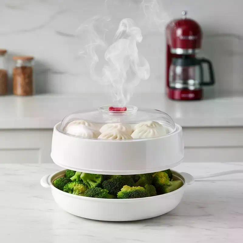 Microwave Food Steamer, Microwave Heat-resistant Plastic Steaming Tray Set
