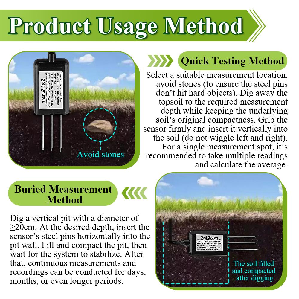 Soil Temperature Humidity Sensor Probe RS485 Output 0-5V 0-10V 4-20mA Analog Soil Moisture Detector Sensors IP68 Protection