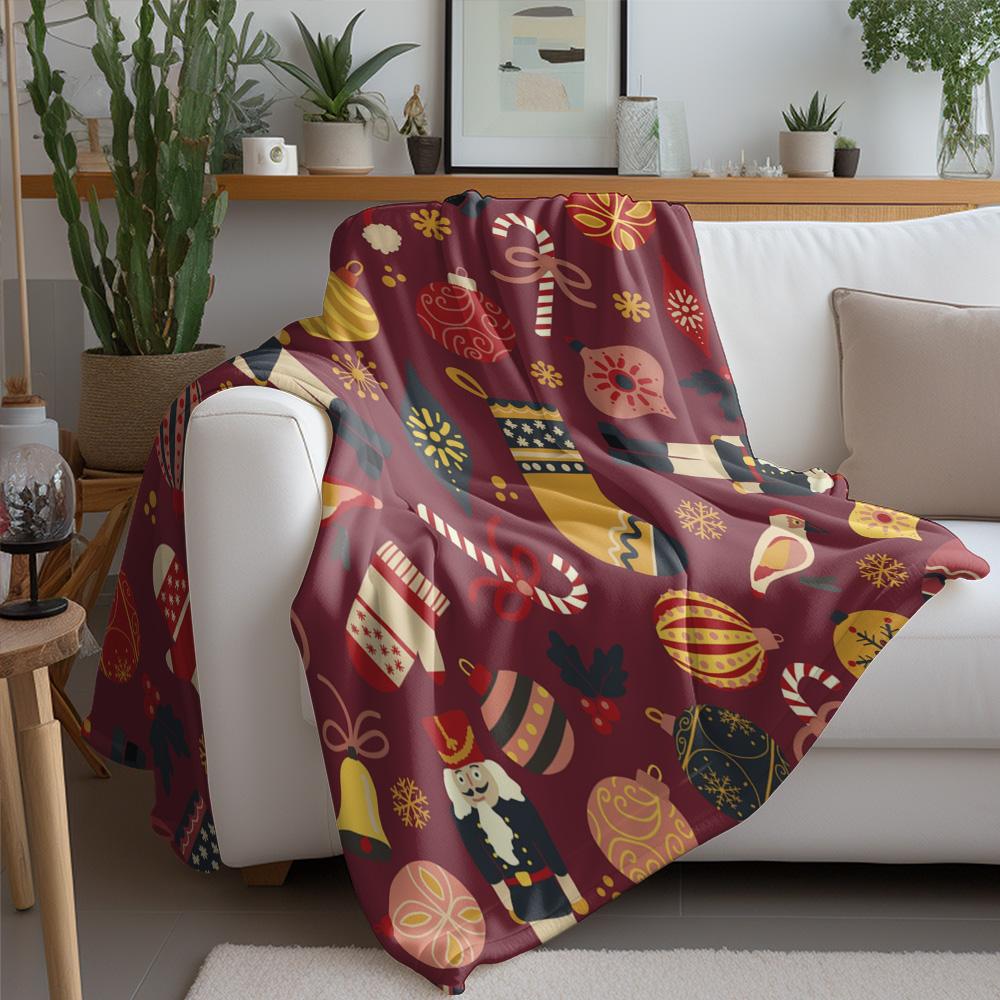 TU Festive Holiday Throw Blanket Cozy Christmas Decor Reversible Flannel Blanket Warm Winter Bedding Gift Idea Home Accent