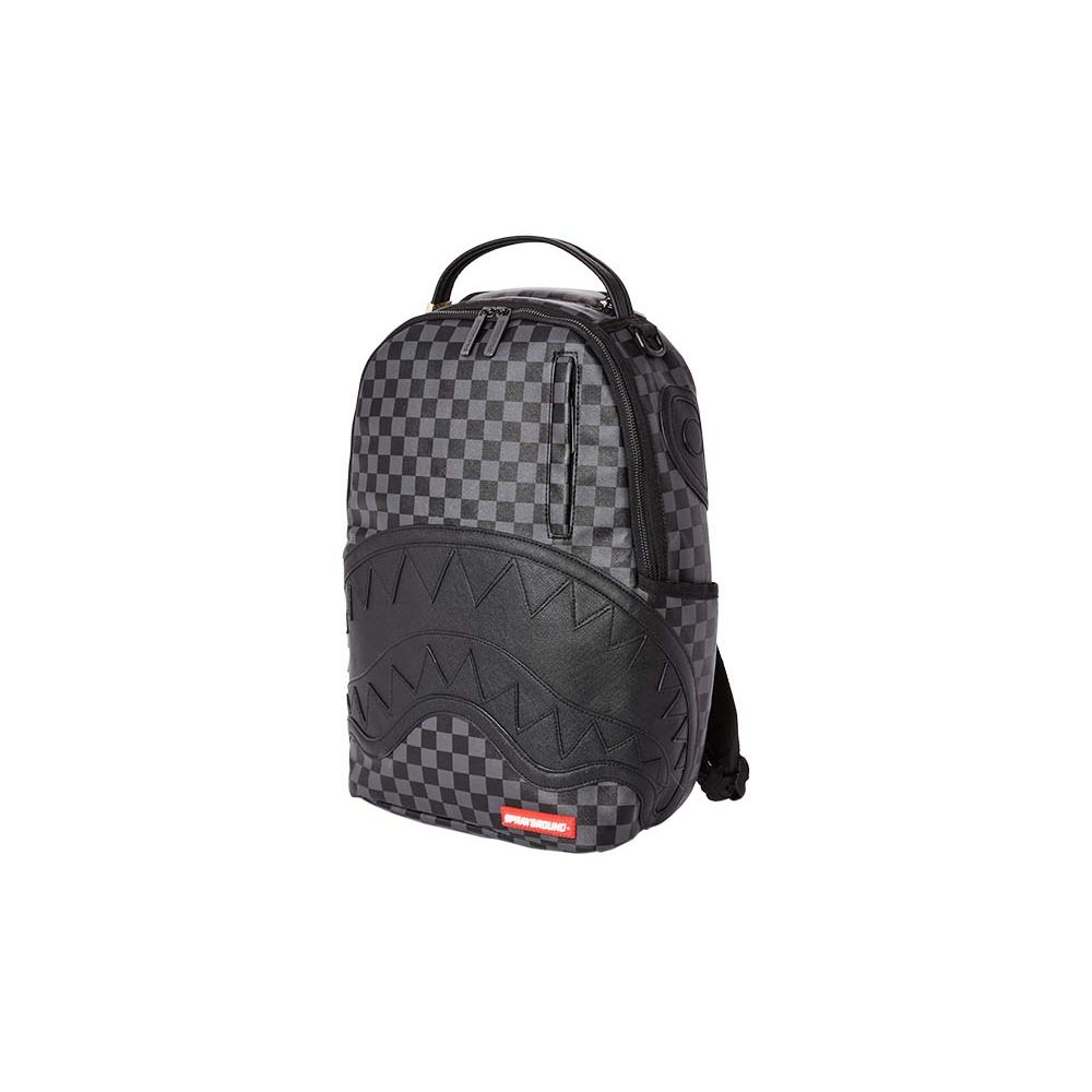 Sprayground Shark American Street Commuter Fashion Retro Checkerboard Backpack Unisex Backpack Black W0715710