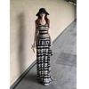 Black and White Striped Vest Dress Women's Summer Retro Waist Slim Skirt Sleeveless U Neck Temperament a Word Long Dress