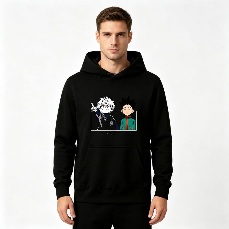 Adult Men's HUNTER×HUNTER Anime Killua Gon Printed Hoodie Casual Long Sleeve Loose Streetwear Pullover Hooded Sweatshirt for Daily Wear
