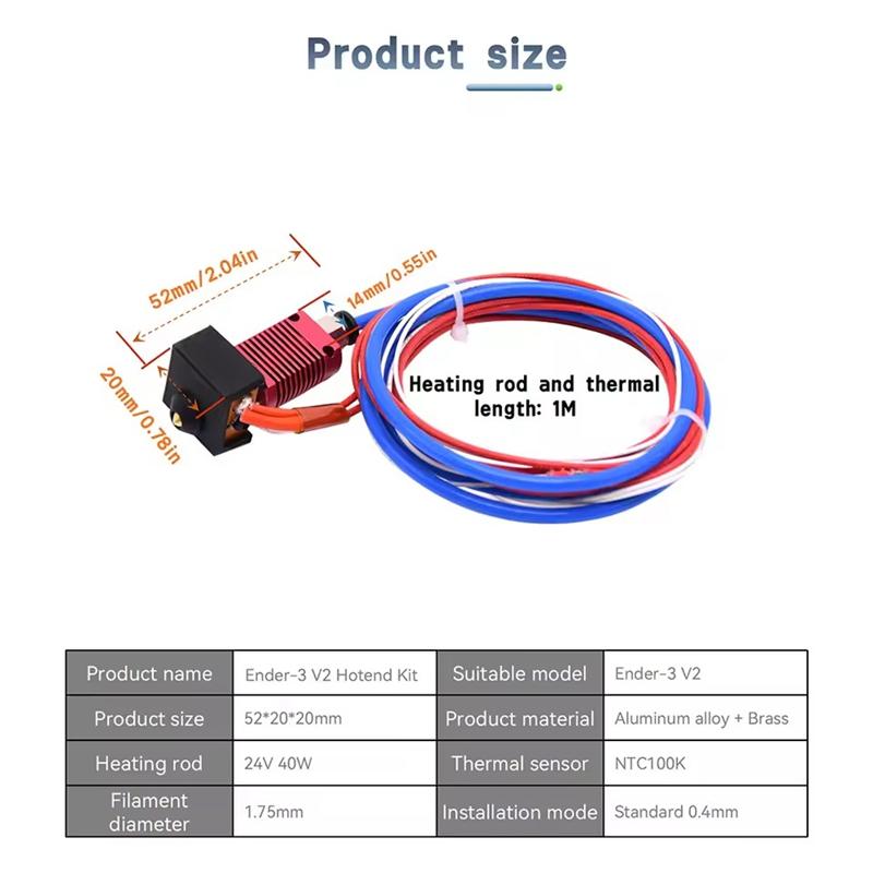 Parti per stampante 3D Hotend Estrusore assemblato Kit Hotend in metallo per Creality Ender 3 Ender3 V2 Ender 3 Pro CR10s Kit estrusore hotend