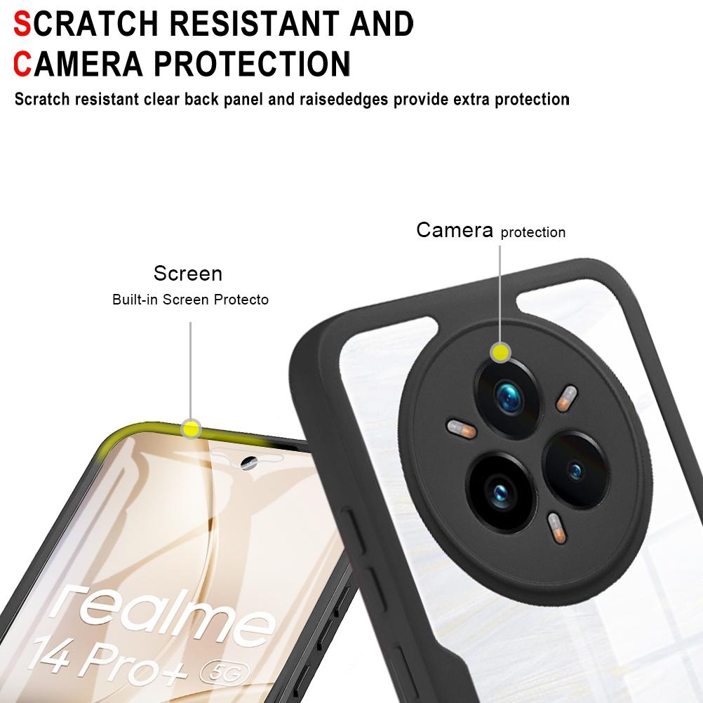 For Realme 14 Pro+ 5G Case Acrylic+TPU Clear Phone Cover with PET Screen Film