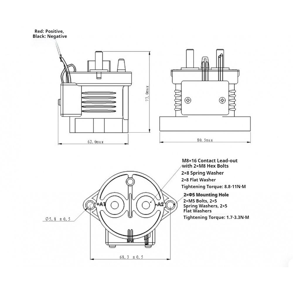 EV4025A/EV4010A/EV4005A DC Relay 250A/100A/50A DC12-900V High Voltage Output DC Contactor Automotive Relay Normally Open Relay
