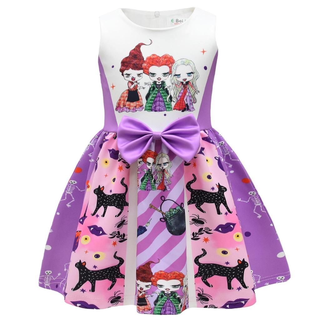 European And American Christmas Halloween Cute Princess Dress Bow 3D Digital Printing Girls Dress