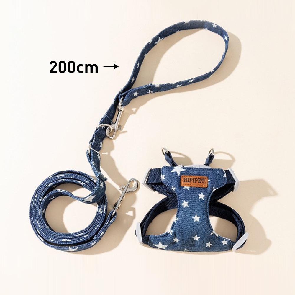 Hundegeschirr-Set mit 2M Leine Denim-Geschirr Verstellbarer Gurt für kleine und mittlere Hunde Katzen Hundezubehör Outdoor für Bichon Frisé