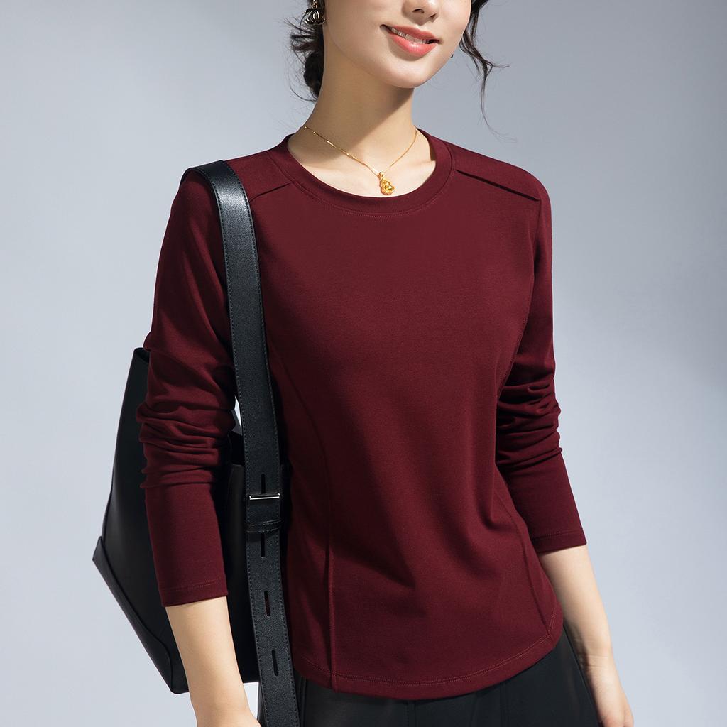 Front shoulder women's long-sleeved summer design niche t-shirt solid color white t-shirt fishbone top