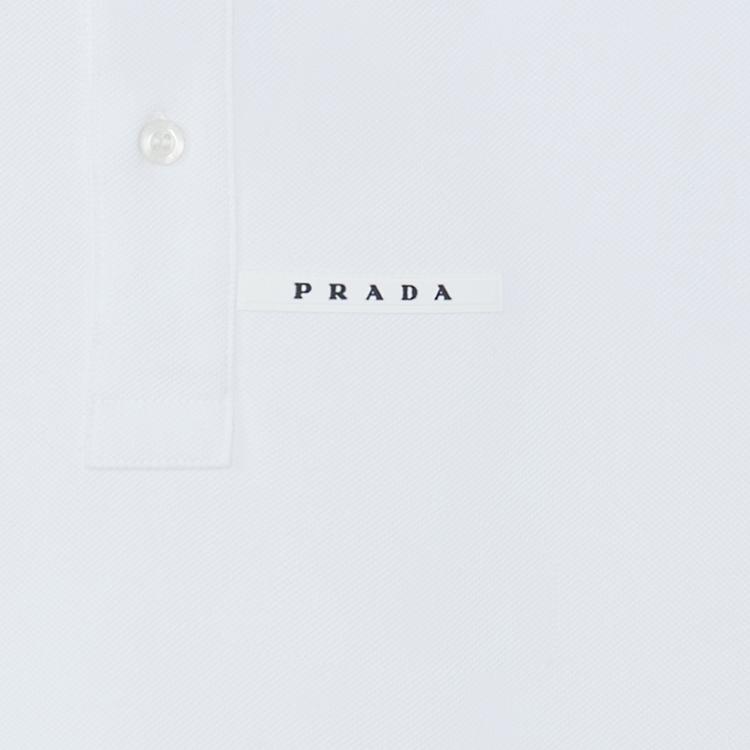 Prada Men's Logo Patch Polo Shirt White SJN256-322-F0BA1