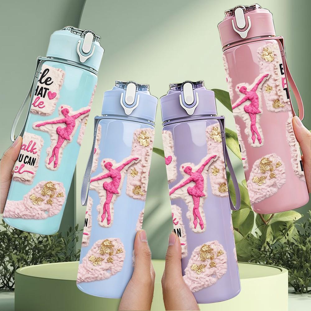 1PC Fashion Shoe Handbag Slogan Print 750ml Color Plastic Sports Water Bottle Leakproof Flip Straw Lid Suitable for Sports Office Home Use