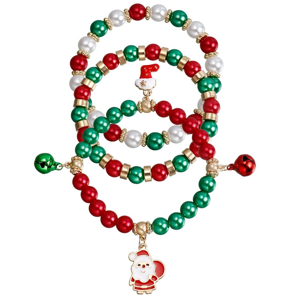 European and American Christmas bracelet, Santa Claus color beaded bracelet set, new christmas