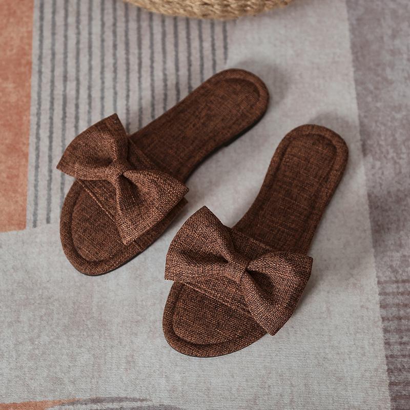 Fairy Style Bow Slippers for Women's Summer  New Large Flat Bottomed Minimalist Casual Beach Sandals