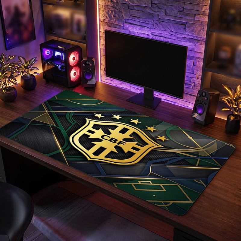 Brazil Football Crest Mouse Pad, Extended Non Slip Rubber Desk Mat for Gaming Office Laptop Fan Gift