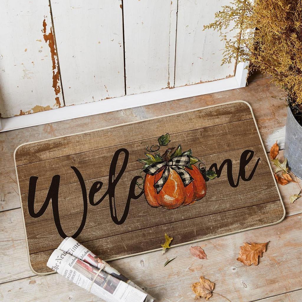 Autumn Pumpkin Crystal Velvet Doormat Non-slip Waterproof Dirt-resistant Easy to Clean Indoor Decoration
