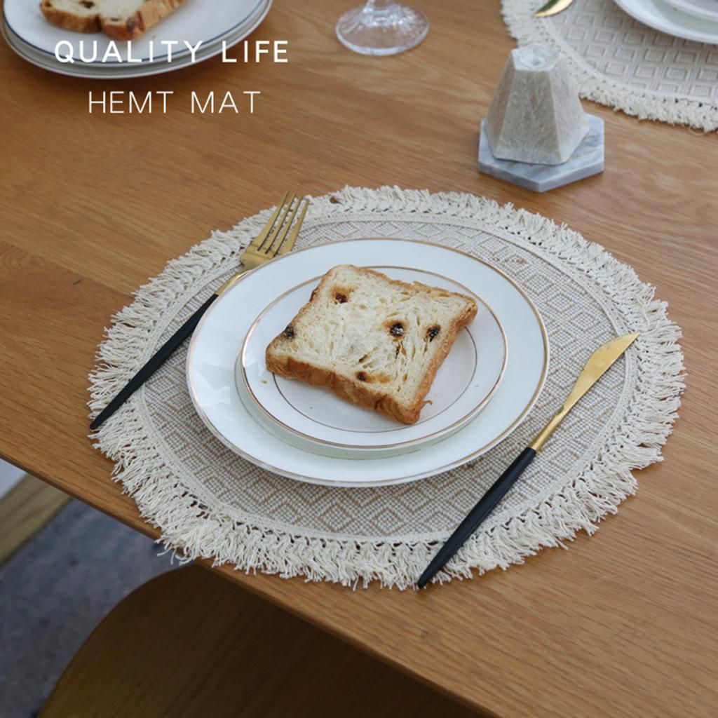 Round Placemats Linen Material Table Mat Drinking Coaster Heat Insulation Mat Round Table Mats for Kitchen Restaurant