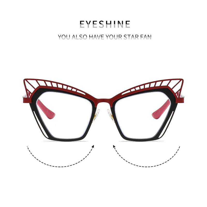 Women's Glasses, Fashionable Large-frame Metal Cat Eye Hollow Glasses.