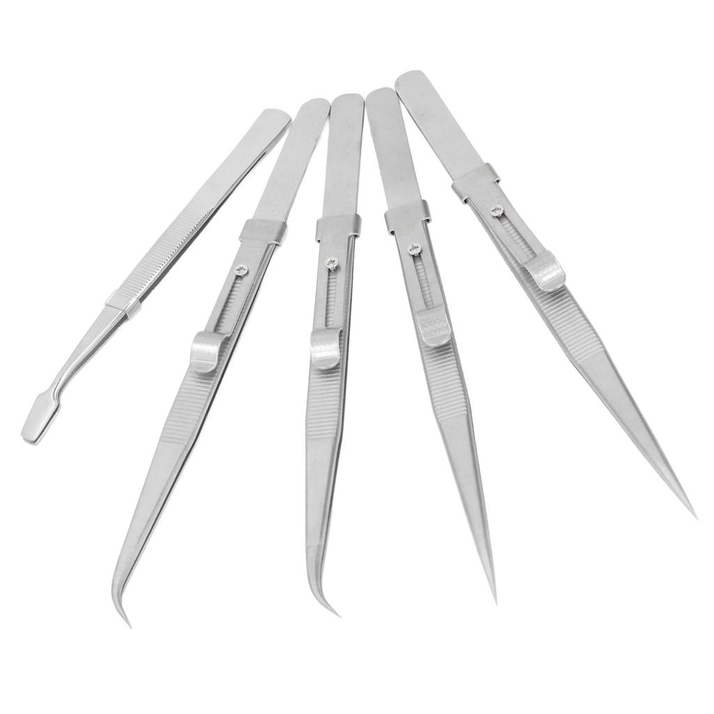 5PCS Tweezers Set Stainless Steel Anti Static Curved Straight Flat Tweezer Set for Electronics