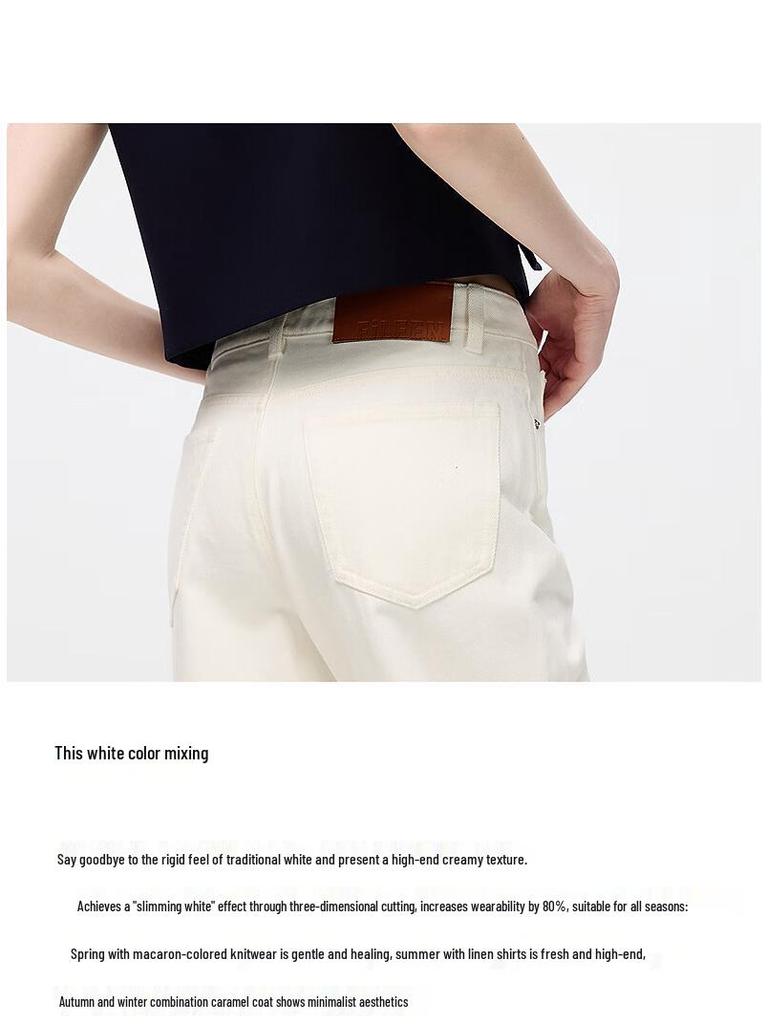 LANCY EUROPE EiLEEN ELITEE Straight Fit White Cotton Jeans