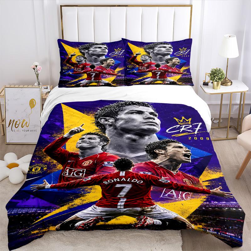 Ronaldo'S Legacy Football Print 3Pcs Bedding Setduvet Cover With 2 Bedropillowcase Home Birthday Gift