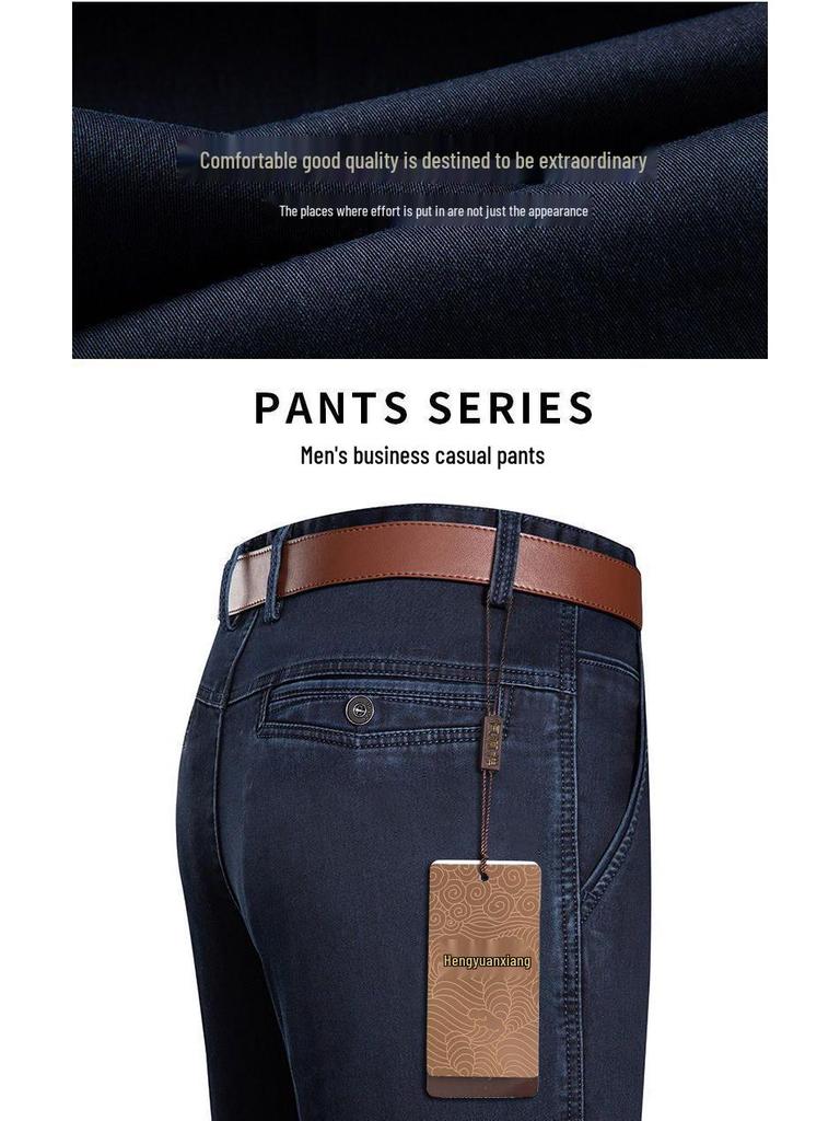 Spring & Autumn Men's High-Waist Casual Jeans - Middle-Aged & Elderly, Loose Straight-Leg, Dad Pants, Summer Thin Style