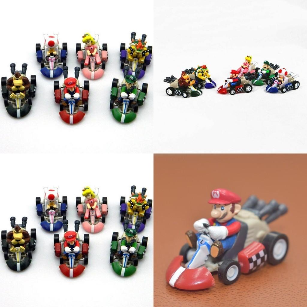 Super Mario Bros Kart Rückziehauto Actionfigur Set 6 Stück Bunte Sammlerstücke