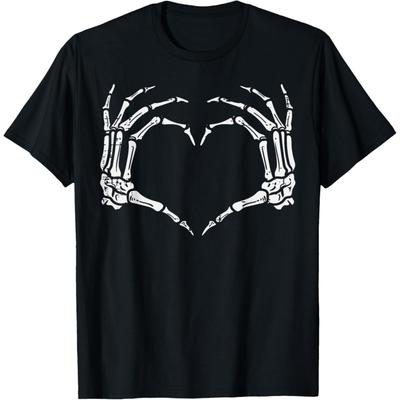 Szkieletowe Dłonie Znak Serca Retro Kostium Halloweenowy Damski Dziewczęcy T-shirt