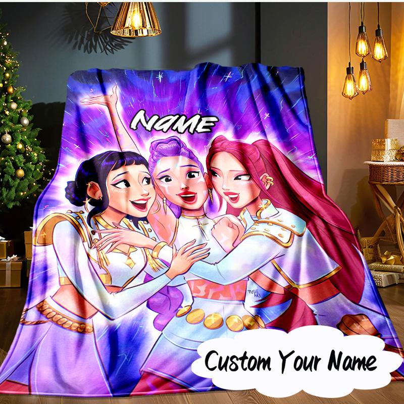 Custom Name KPop Cartoon Blanket Ideal Bedding Blanket Perfect for Travel, Camping, Living Rooms, Offices, Sofas, Fan Christmas Gift