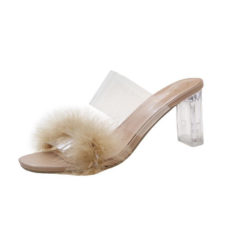 

Mao Mao cool slippers 2025 summer new fairy style one-word crystal thick heel with skirt French versatile high heels 34