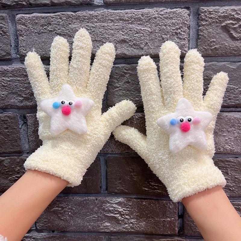 1Pair Cartoon Star Eye Five Finger Gloves For Women Girls Autumn Winter Warm Gloves Cute  Student Gloves Birthday Gifts