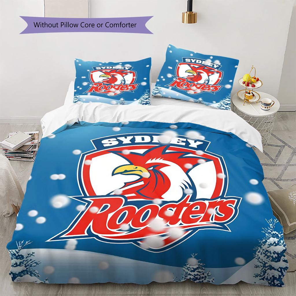 Sydney Roosters Unite Bedding Quilt Set Quilt Cover Pillowcase Home Decoration Birthday Gift (1 * Duvet Cover + 2 * Pillowcase, Without Core)