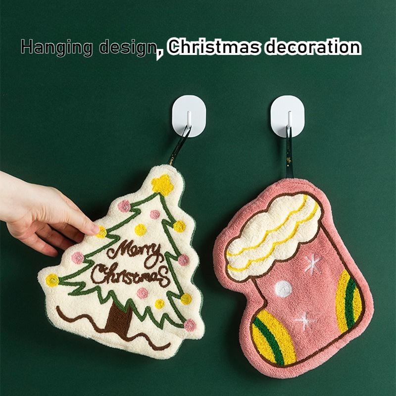 Festive Christmas Hand Towel - Soft, Absorbent Coral Fleece -For Kitchen & Bathroom Decor, Christmas Bathroom Decor| Wash Cloths