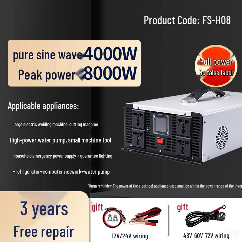 5000W Pure Sine Wave Inverter for Household & RV: Anti-Backflow, 12-72V to 220V.