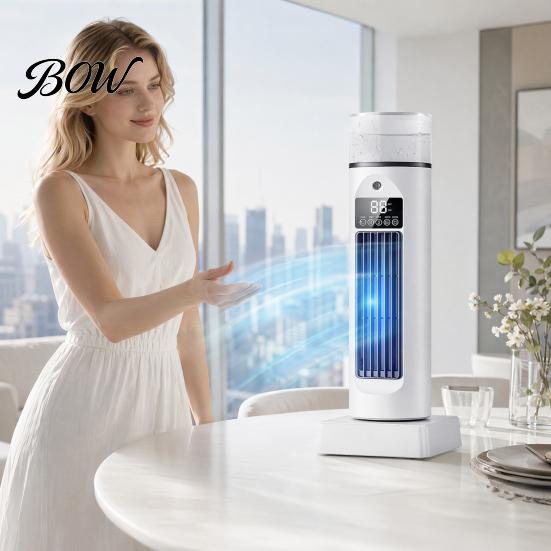 Bedroom Tower Fan Portable with Remote Control, 6 Speed 7 Color LED Night USB Powered Cooling Light, Quiet Air Cooler, Misting for Home Office
