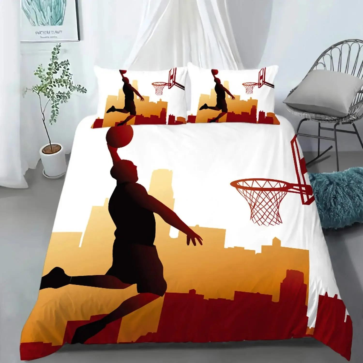 

Boys Basketball Duvet Cover Set Black 3D Ball Sports Bedding Set For Boys Men Basketball Court Competitive Games Comforter Cover 70x133cm 2pcs