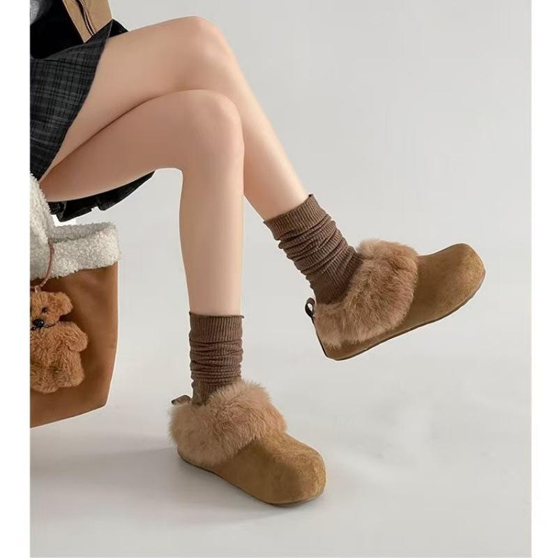 Retro bag head cotton slippers women's outer wear winter new thick bottom plush warm fluffy lazy drag