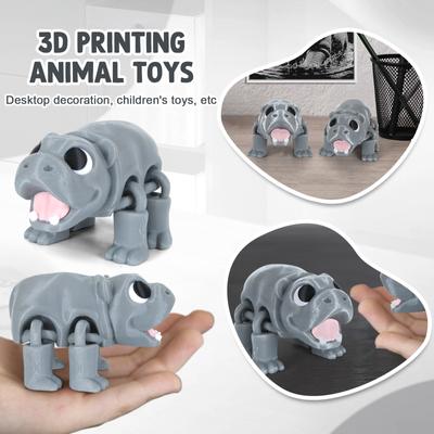 3D tištěná pohyblivá hroší hračka, Hroch s pohyblivými klouby, 3D tištěná hroší dekorace, Úleva od stresu, Pohyblivý hroch