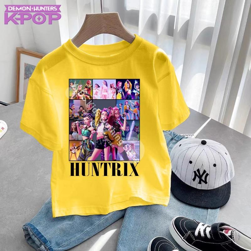 Kpop Demon Hunters Purple T-shirts Girls Cartoon Number Printed Short-sleeved Top Children Summer Sweet T-shirt Birthday Gift