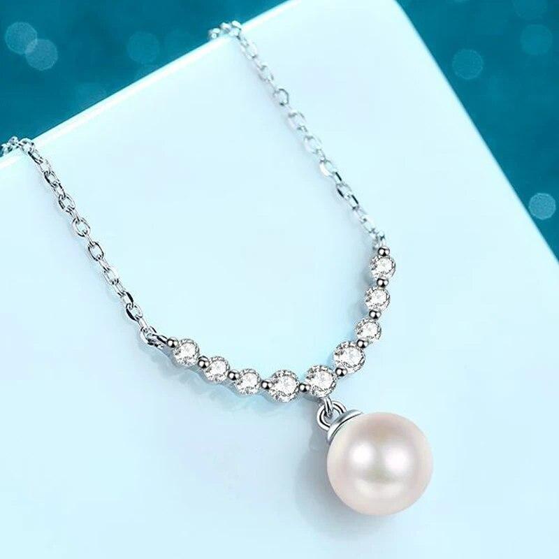 Trendigt Moissanite Pärlhalsband för Kvinnor Elegant 925 Sterlingsilver Nyckelbenskedja Hänge Bröllopspresent Fina Smycken