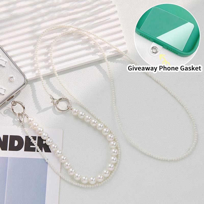 

Universal Phone Lanyard Long Crossbody Necklace Chain Pearl Phone Straps Anti-Lost Hanging Rope For Phone Case Keychain Pendant as the picture