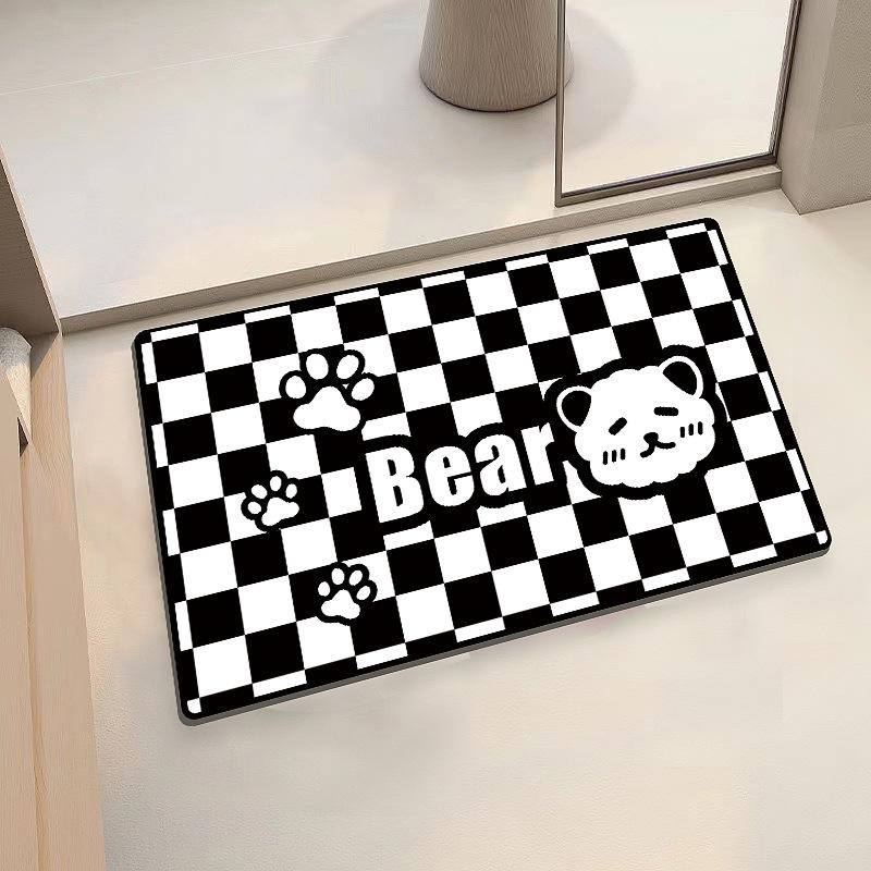 Checkerboard Soft Diatom Mud Absorbent Mat Bathroom Bathroom Door Non-slip Quick Drying Mat Door Mat Entry