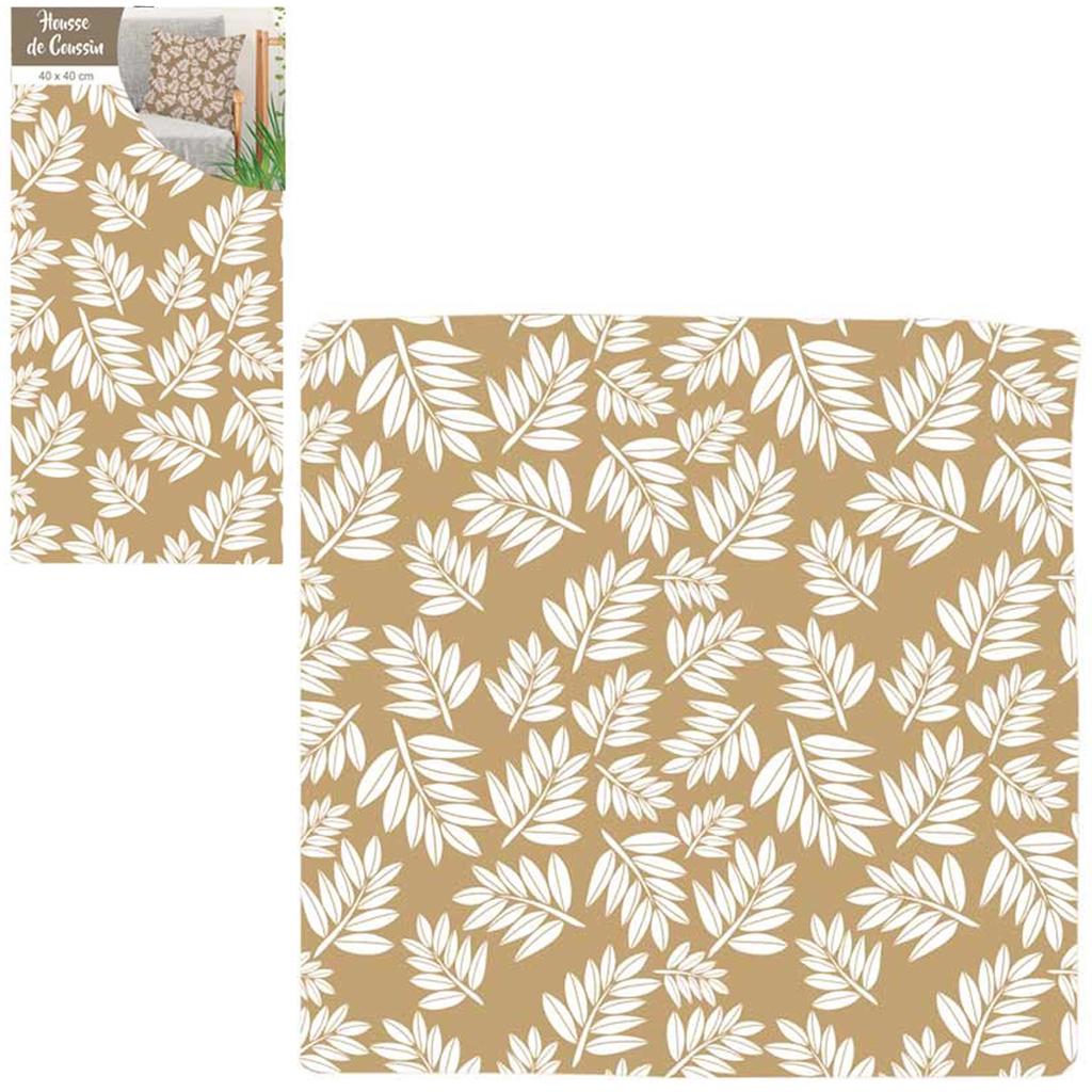Les Trésors De Lily [Q4324] - Cotton Cushion Cover 'Nature' Taupe (leaves) - 40x40 Cm