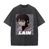 Anime Giapponese Seriale EsperiUnisexts Lain Vintage Lavato Maglietta Unisexga Iwakura Ragazza Sci Fi T-shirt Unisex Cotone Casuale Maglietta