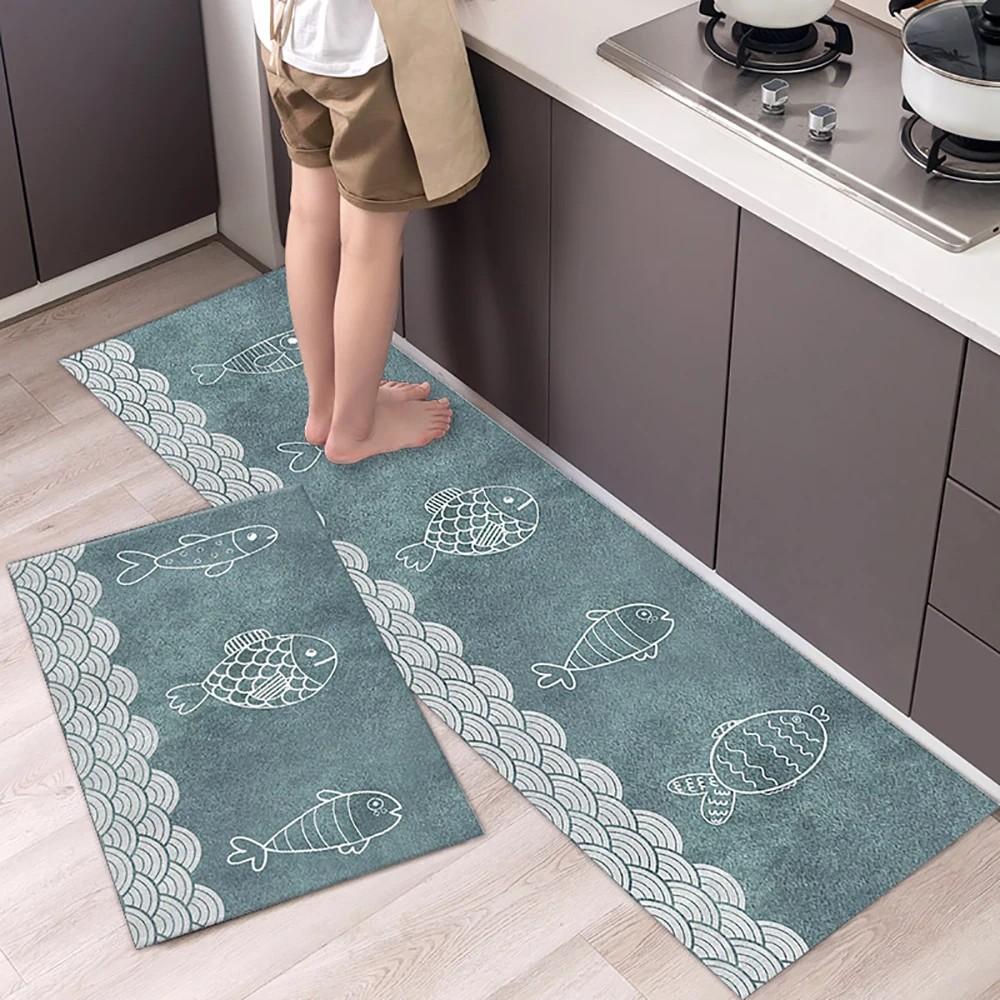 1/2pcs Kitchen Floor Mat, Anti-Slip And Absorbent Foot Mat, Long Strip Carpet, Modern Style Home Decoration Carpet
