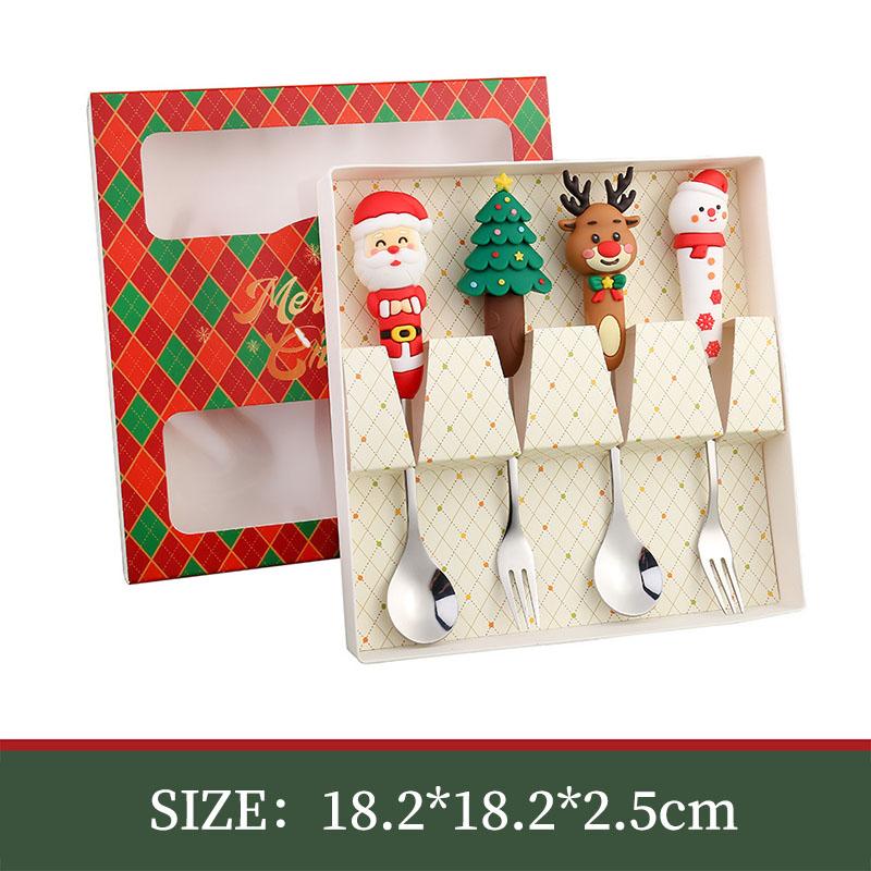 Christmas Day Dessert Spoon Creative Santa Claus Snowman Present Spoon Fork Tableware Set Animation Stainless Steel Cutlery Spoon Set