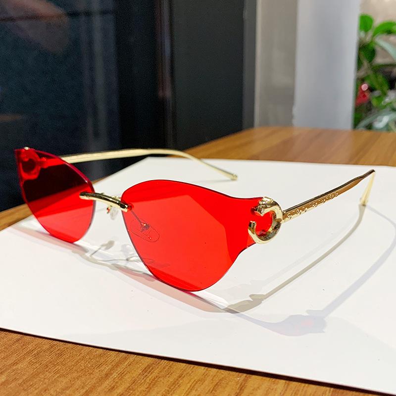 Popular Vintage Rimless Cat Eye Sunglasses Women For Men Luxury Brand Designer Sun Glasses Punk Metal Leopard Head Shades Uv