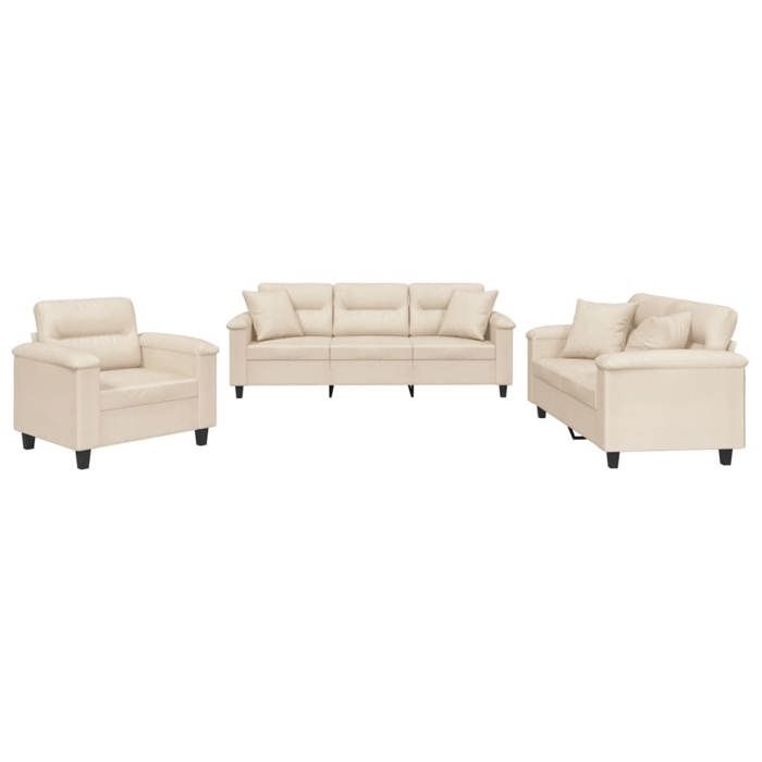 Canapé 3 pièces - MAISON EXCLUSIVE - Ensemble de canapés 3 pcs - Beige - Microfibre anti-taches - Structure métal/contreplaqué beige