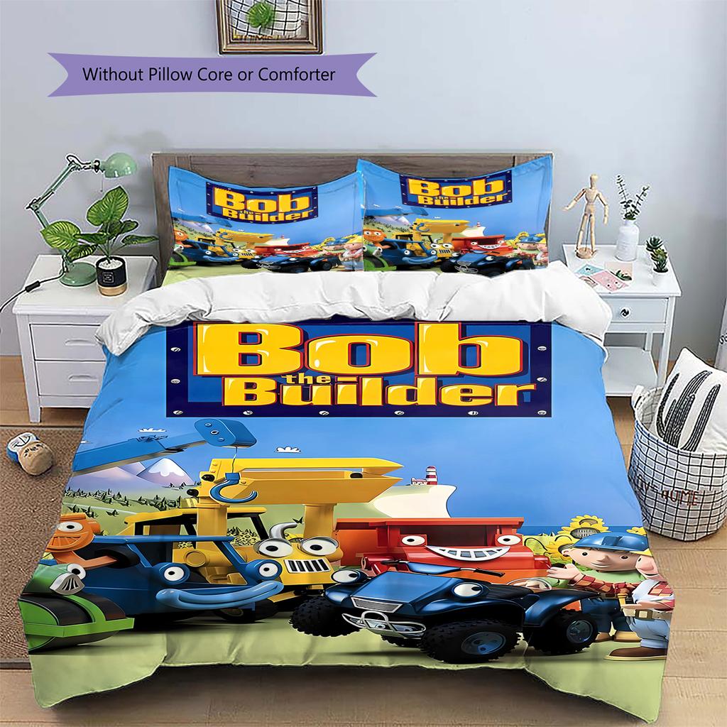 Bob the Builder Pattern Bedding,Quilt Set Quilt Cover Pillowcase Home Birthday Gift (1 * Duvet Cover + 2 * Pillowcase, Without Core)